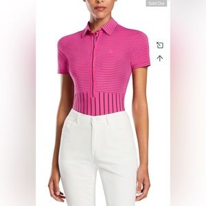 BRAND NEW G/FORE WOMEN’S STRIPE MIX POLO RASPBERRY-OLIVE